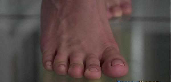  Blonde milf gets her toes jizzed